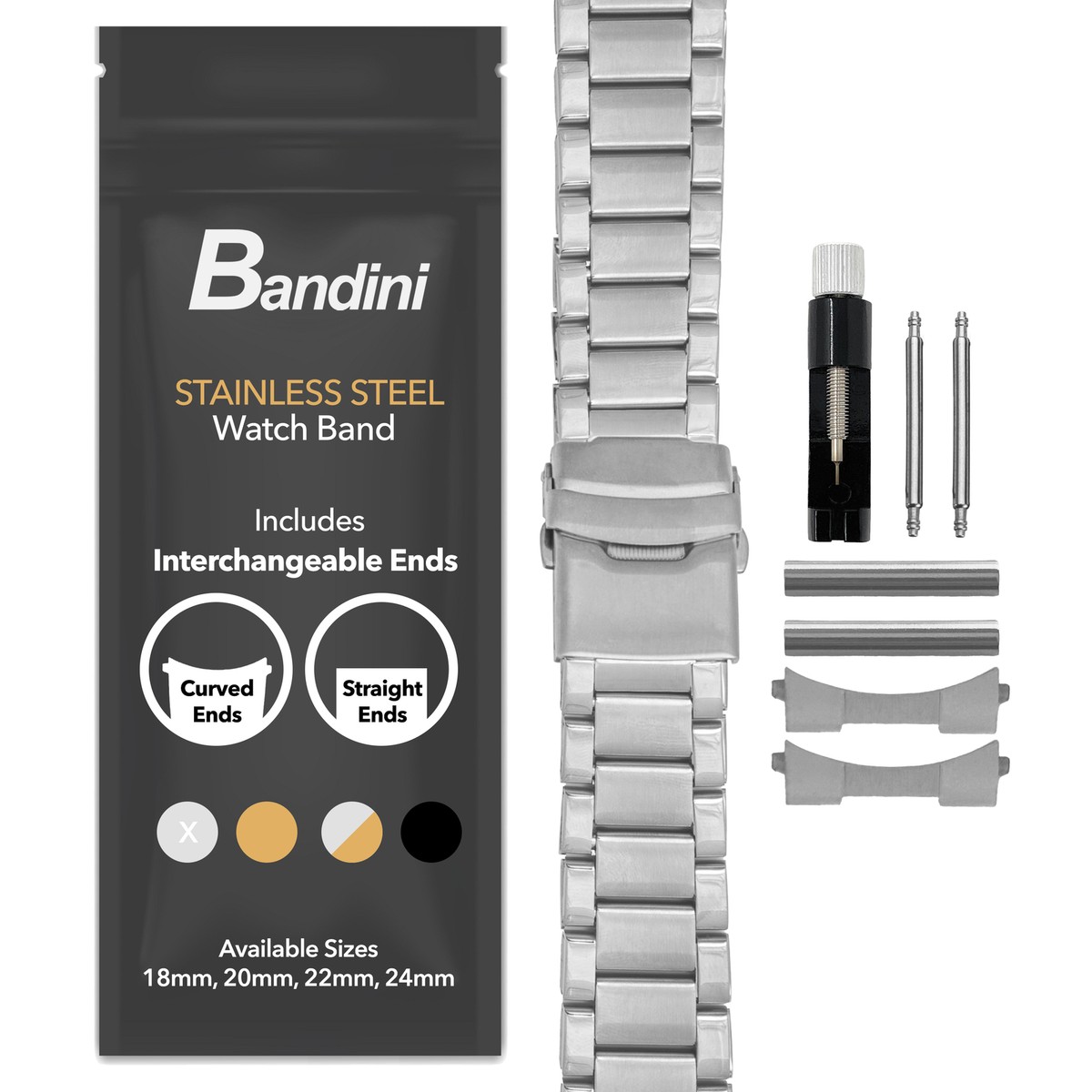 18mm Curved Steel Metal Watch Band Bracelet for Hamilton Khaki