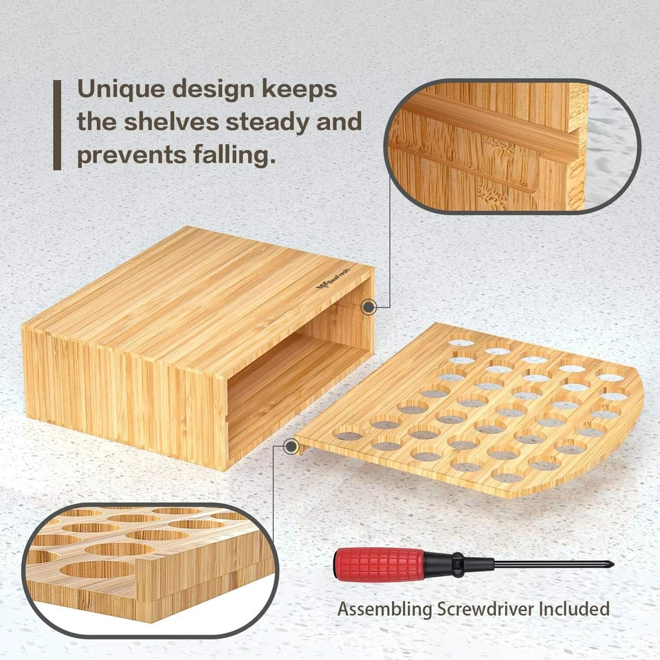 Soporte para cápsulas de café K-Cup de bambú; soporte para máquina de café; almacenamiento en cápsulas K 1 nivel Foto 4 de 4