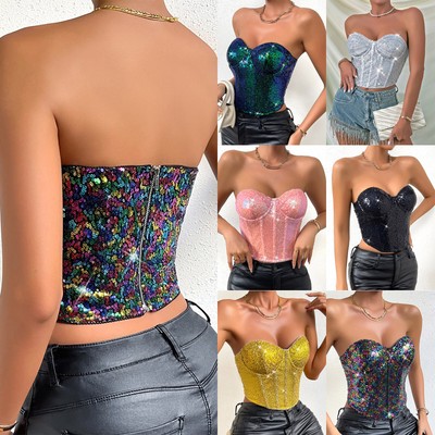 Womens Adult Bustier Backless Tank Vest Carnival Crop Top Performance Clubwear