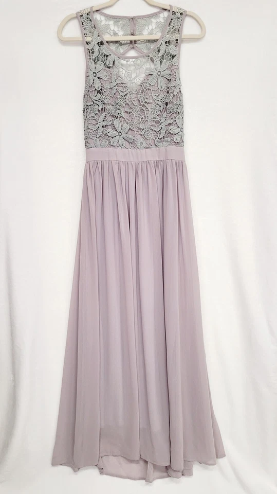 Vestido Formal Baile de graduación Dama de honor Vestido L Lavanda Púrpura Crochet Encaje Top Espalda Abierta Foto 3 de 4