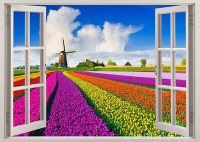 Tulpen Natur Windmühle Niederlande 3D Wandsticker Poster Aufkleber Wandbild Zimmer Z292