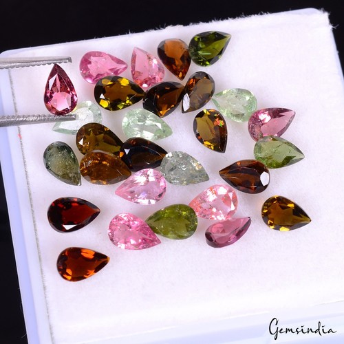9.50 Ct/28Pcs Natural Untreated Multi Color Tourmaline Pear Calibrated 6x4mm Gem - Picture 3 of 8