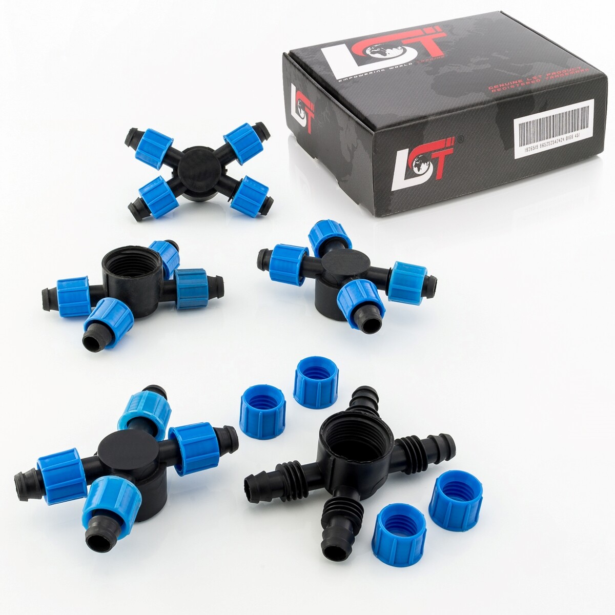 5x 4-way Distributor Hose Connector Fitting PE Pipe Irrigation 17mm