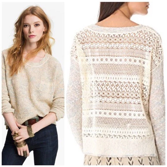 Free People Sweet Jane Lace Back Pullover Sweater Rainbow Knit