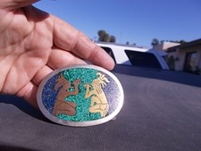 Vintage Handcrafted Pair Aztec Indians  Belt Buckle Mexico
