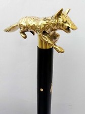Working Style Wooden Walking Stick Cane With Brass Knob, balck And Gold design