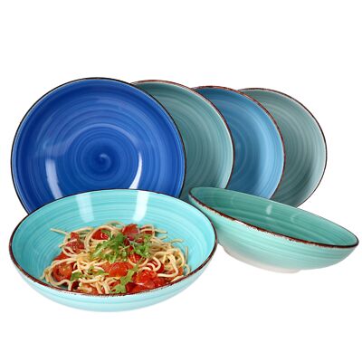Blue 6er Set Spaghetti-Teller tief 800ml 6 Pers. Schüssel Servier-Schale