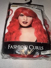 Women Long Curly Red Synthetic Wavy Hair Mermaid Cosplay Wigs With Bow