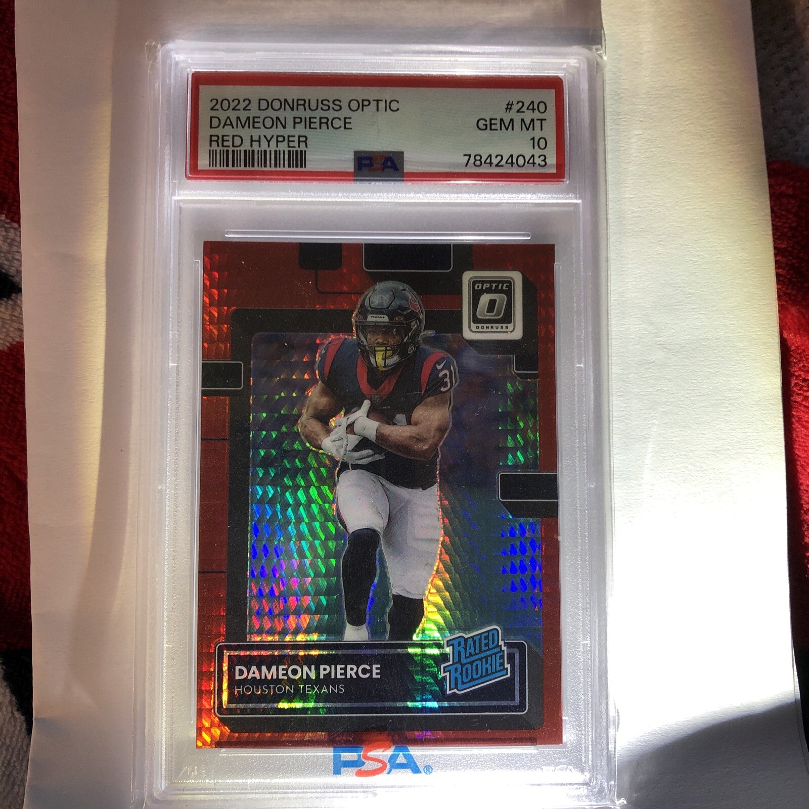 DAMEON PIERCE 2022 Donruss Optic RC # 240 Red-Hyper PSA 10