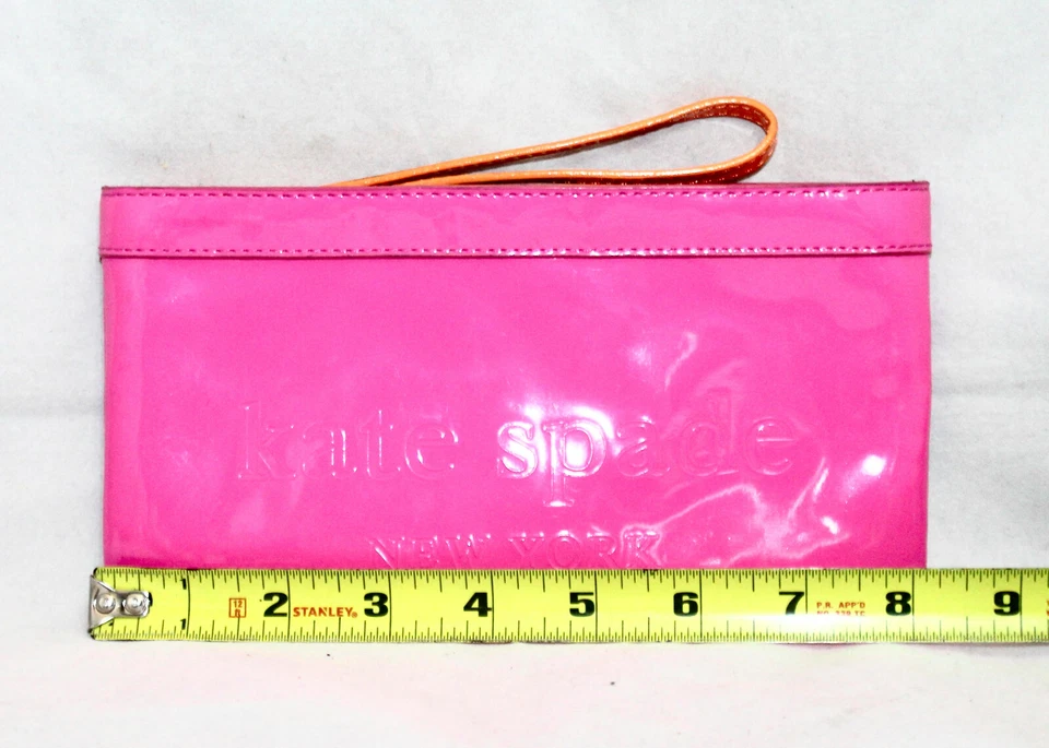 Pulsera KATE SPADE Chrissy Big Apple Rosa Charol Naranja Cuero Cremallera NUEVA Foto 3 de 4