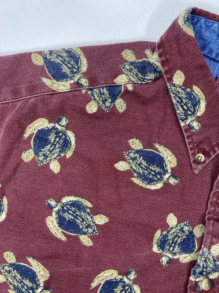 复古 Madison Trader Turtle 全印花衬衫男式大号红色长袖口袋 — 第 3/4 张图片