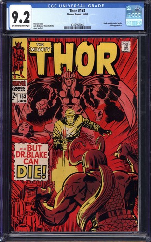 THOR #153 CGC 9.2 OW/WH PAGES //JACK KIRBY COVER ART MARVEL COMICS 1968