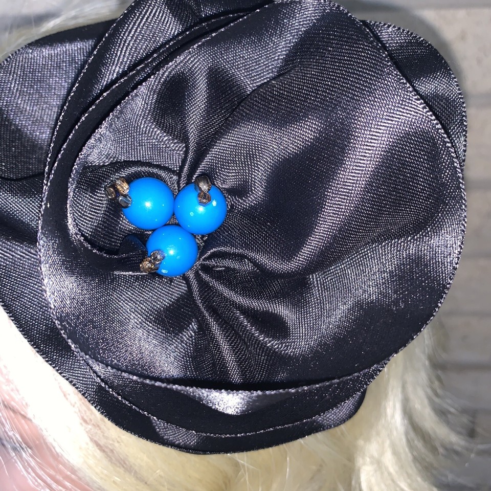 Ooak Taissa Lada Black Satin Flower Hair Clip Beaded Rhinestone Cluster