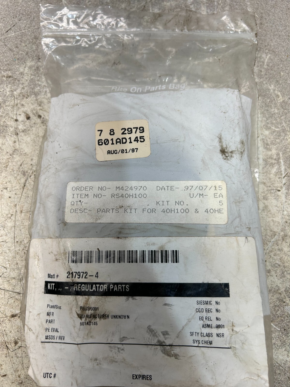 NEW IN BAG SIEMENS DESIC PARTS KIT FOR 40H100 & 40HE ITEM NO RS40H100