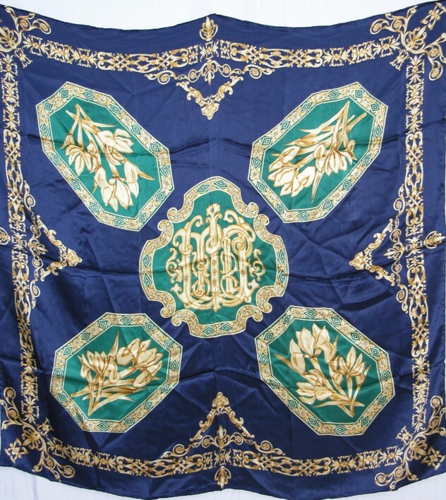 New 100% Charmeuse Silk Scarf  Green Navy Blue European Style - last one