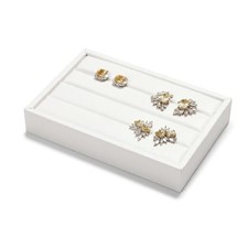 PU Leather 3-Slots Jewelry Ring Display Tray Showcase Small Jewelry M White