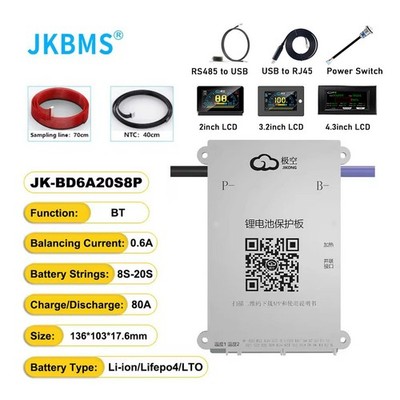 JK BMS BD6A20S8P 8-20S 80A 0.6A Active Balance BT for Li-ion Lifepo4 Battery Lot