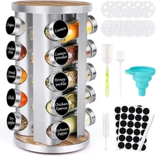 Spice Rack Organizer with Jars for Cabinet (20Pcs) Revolving/Rotating Seasoning 