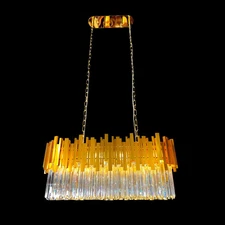 Crystal Tiered Linear Chandelier Matte Gold  32"