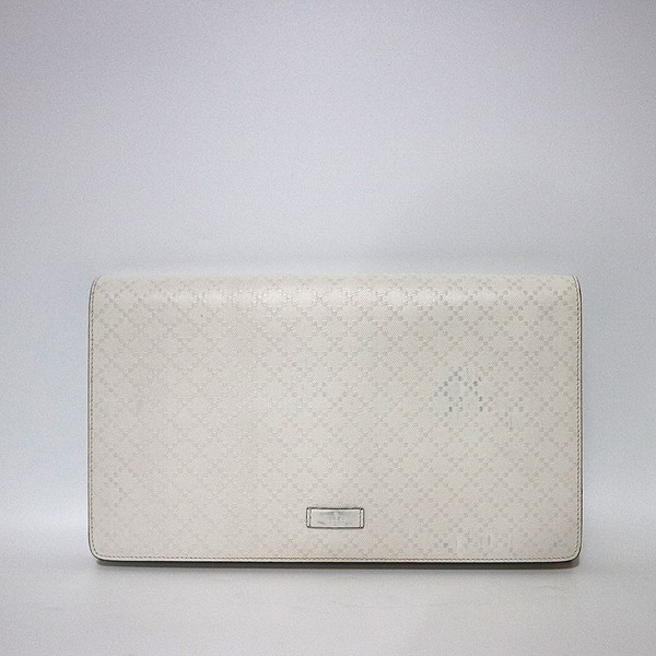 Gucci Diorama Flap Clutch White PVC Leather