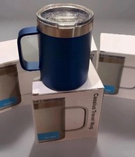 New Cassius Blue Stainless Insulated Coffee Mug Heavy Duty 12oz Handled Lot(4)