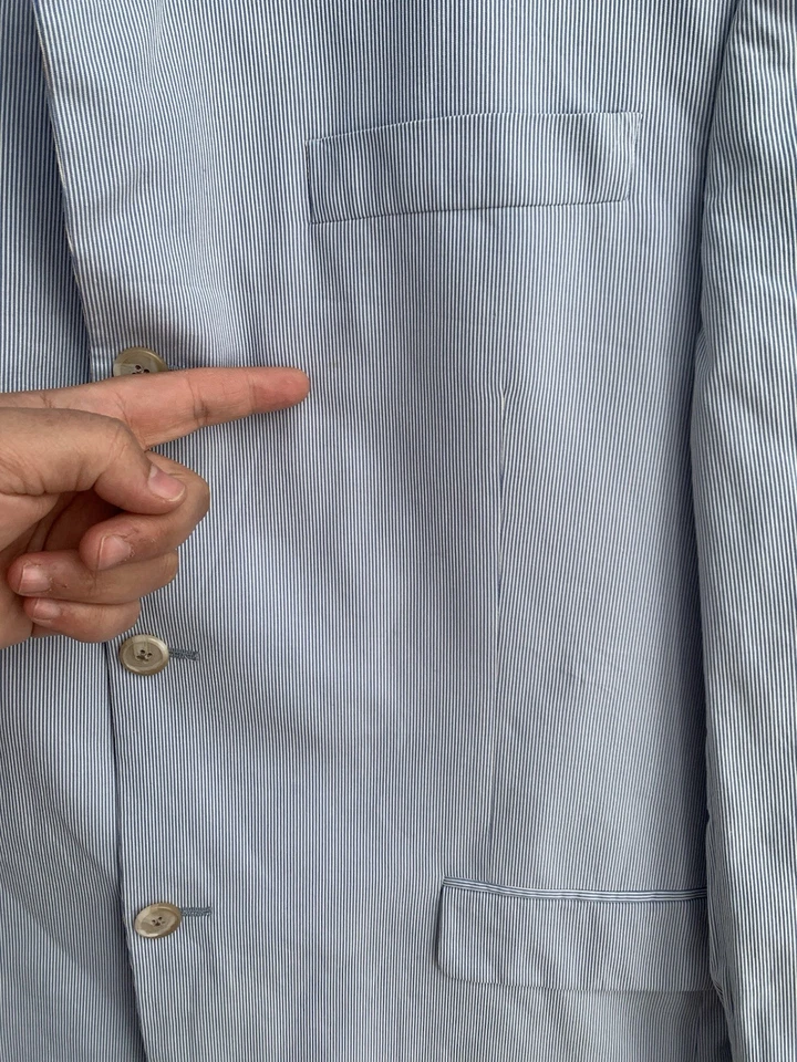 Blazer Burberry London 42R Azul Rayas Bond Street Algodón Microfibra Loco EE. UU. #Z54 Foto 3 de 4