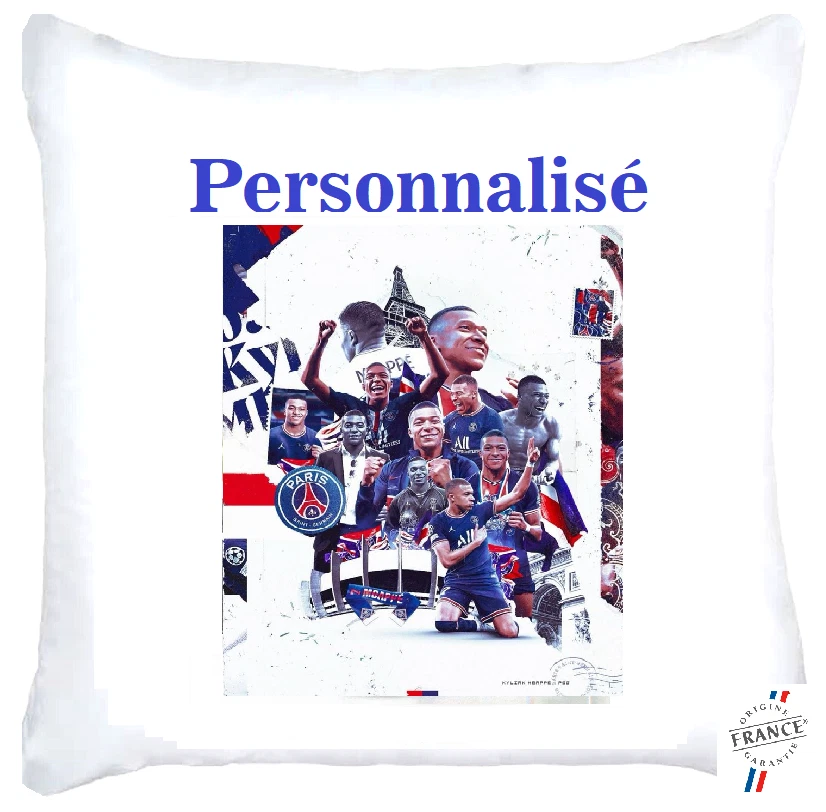 Housse de Coussin Kylian Mbappé PSG. Personnalisé avec un prénom; - Photo 1/1