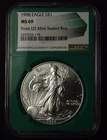 1998 $1 AMERICAN EAGLE 1 OZ 999 FINE COIN GREEN HOLDER