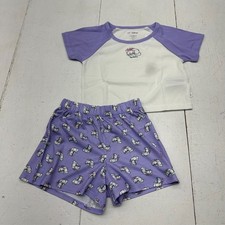 Gap Kids Purple White Disney Cat Graphic Short Sleeve Pajama Set Girl's Size 6T