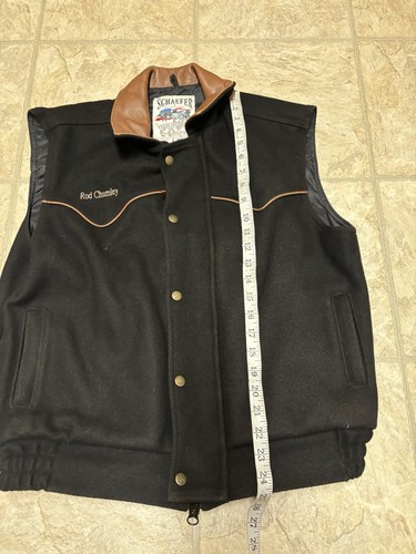 Schaefer Outfitter Wool Vest Leather Collar Men's L Made in USA Brown Style 715 - Picture 6 of 7