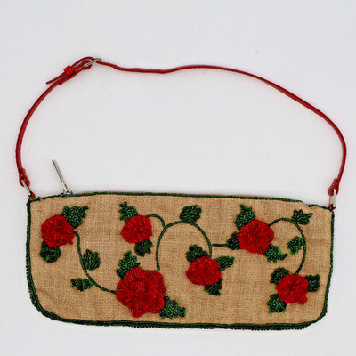 Valentino Garavani Beaded Shoulder Bag Purse Red x Beige Floral USED Good Cond