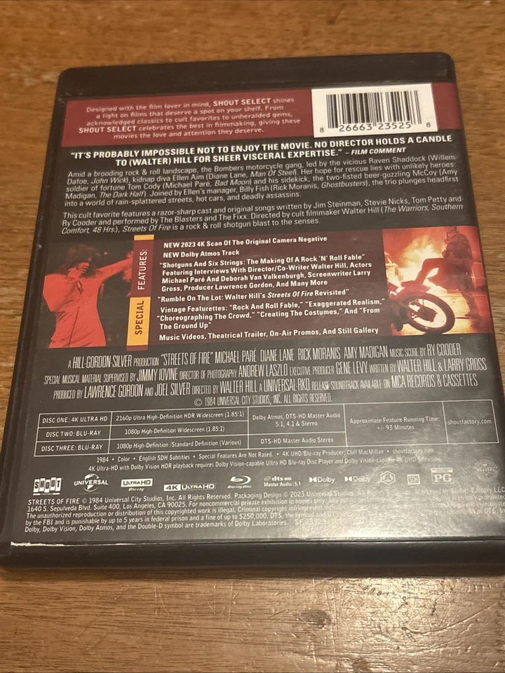 Streets of Fire Collector's Edition (3 Disk 4K UHD, Blu Ray 1984) Shout Select - Image 2 of 4