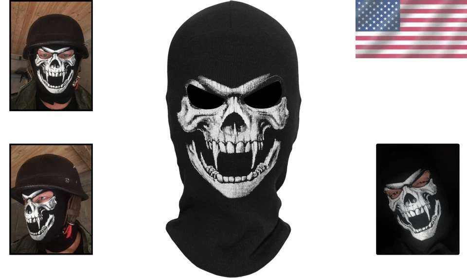 Máscara facial fantasma de algodón única - Diseño de esqueleto transpirable para fiestas de Halloween Foto 2 de 4