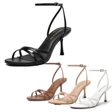Women's Heel Sandals Ankle Strap Kitten Heel Open Toe Wedding Dress Sandals