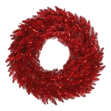 Vickerman 24" Plastic Fir Artificial Christmas Wreath in Red Tinsel