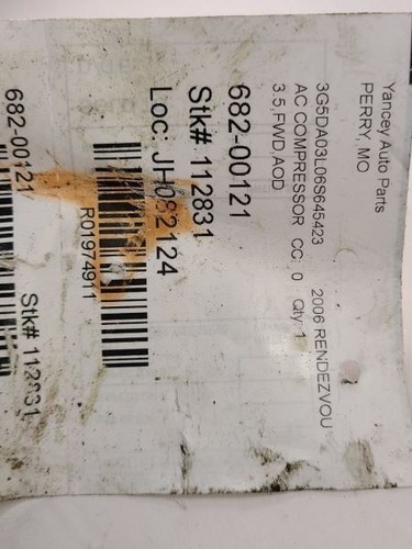 BUICK RENDEZVOUS 2006-2007 AC Compressor 3.5L FWD AOD 19129935 - Picture 8 of 12