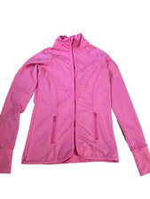 Athletic Track Jacket Women's Size S Pink Solid Full Zip Pockets Thumb Hole