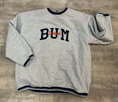 BUM Equipment Sweatshirt S/M Gray Oversized Boxy Baggy Spell Out Crewneck