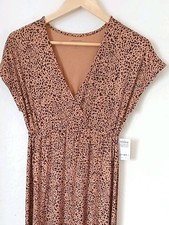 Women’s  Amazon Essentials Caramel Animal Print Leopard  Maxi Dress XS V Neck