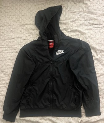 Nike Men's Black Hooded Windbreaker Jacket Pockets Size L