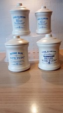 4 Long Clawson cream with Blue lettering Stilton Jars & Lids as pictured