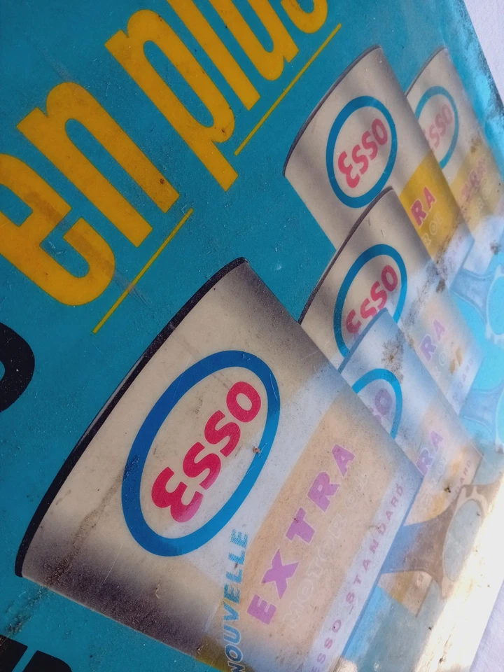 Ancienne plaque publicitaire HUILE moteur automobile ESSO motor oil déco garage - Photo 2/4