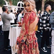 ZIMMERMANN Melody Lace Up Short Mini Silk Dress Ruffle Red Size 1 / 10 AU 6 US