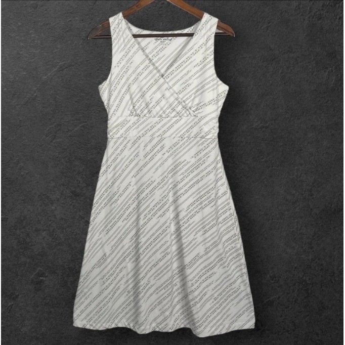 Eddie Bauer Womens Grey White Leaf Print Faux Wrap Sleeveless A-Line Dress Small