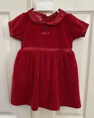 VTG ESPRIT TODDLER ~ Cute 90 s Red Velour Short Sleeve Dress Satin Trim Size 2T