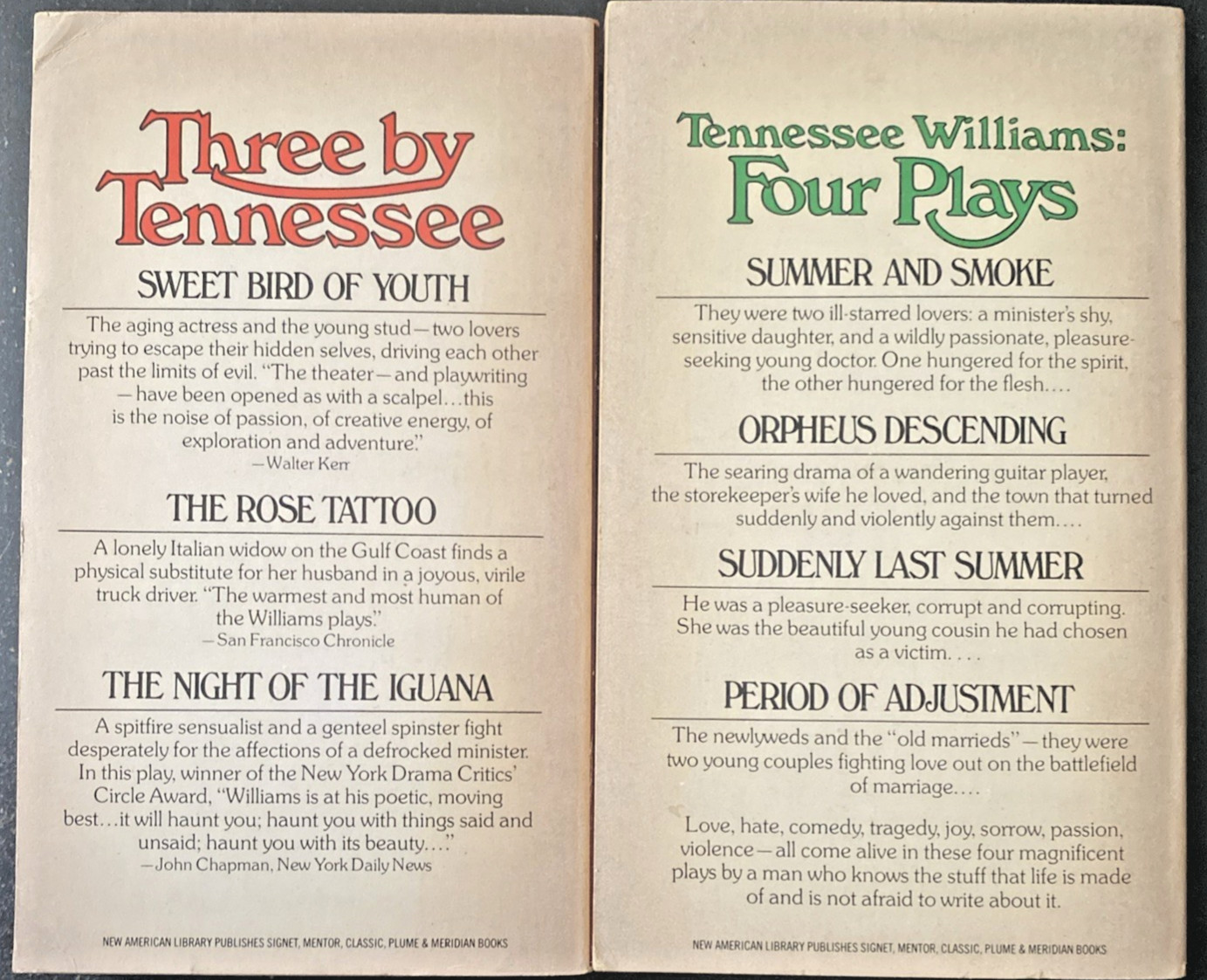 Tennessee Williams 2 Book Lot ~ Four Plays, Three By Tennessee 1st Ed