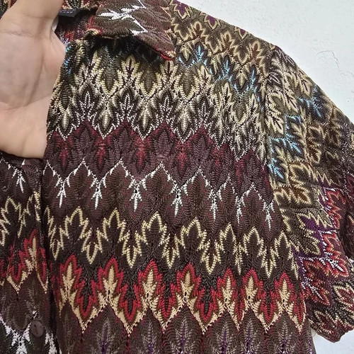 Vintage 70s Mad LA Leaf Print Button Down Blouse Retro Boho Stretch Top, $44.99 - Photo 8