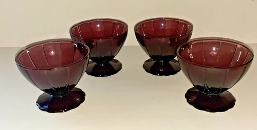 Hazel Atlas Newport Amethyst Lot of 4 Footed Sherbets /Champagne
