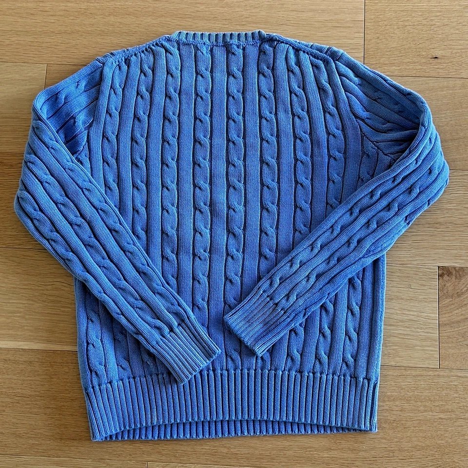 Suéter Polo Ralph Lauren Azul Tejido con Cable Cuello Redondo con Logo de Poni Blanco Mediano Foto 2 de 4