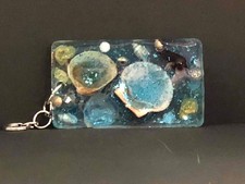 Handmade Custom Seashell Resin Keychain with Glitter Blue Sea